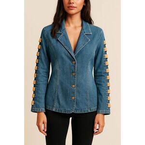 The Blues Jacket Womens 2X Blue Denim Cotton Stretch‎ Button Front Camp Collar